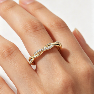 Anillos Apilables de Moda Chapados en Oro de 18K, Conjunto de Anillos de Boda de Cobre con Banda Infinita Trenzada y Circonitas Cúbicas para <span class=keywords><strong>Mujer</strong></span>, Sin Deslustre, Directo de Fábrica - Product Image 1