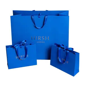 定制印刷品牌商店纸袋，带有您自己的徽标皇家海军蓝购物纸袋礼品袋，用于服装饰品
