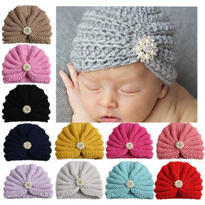 Nouveauté : <span class=keywords><strong>Turban</strong></span> pour enfants en gros, Europe et Amérique, couleur unie, perles et diamants, bonnet en <span class=keywords><strong>laine</strong></span> pour bébé, bonnet tricoté chaud pour bébé - Product Image 4