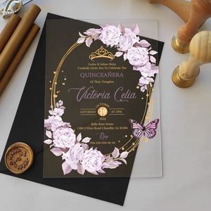 Carte d'invitation personnalisée Château de <span class=keywords><strong>Cendrillon</strong></span> pour Quinceañera 16 ans, Invitations en acrylique avec enveloppe - Product Image 5