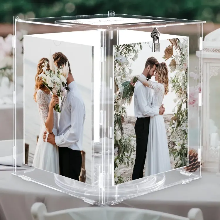 Davetiye ambalaj evlilik davetiyesi zarf ambalaj kutusu akrilik düğün para kutusu ile resim veya resepsiyon ile yuvası