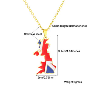 Collar con Colgante <span class=keywords><strong>de</strong></span> <span class=keywords><strong>Mapa</strong></span> <span class=keywords><strong>de</strong></span> la Bandera del Reino Unido <span class=keywords><strong>de</strong></span> Gran Bretaña e Irlanda del Norte, en Acero Inoxidable Esmaltado y Chapado en Oro <span class=keywords><strong>de</strong></span> 18K - Product Image 6