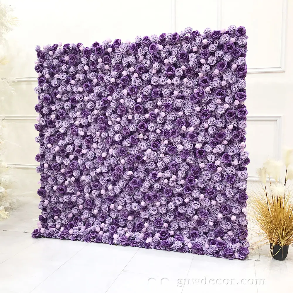 GNW personalizzato sfondo di alta qualità fantasia viola immagine decorazione arte 3d Decor artificiale realistico fiore di rosa parete