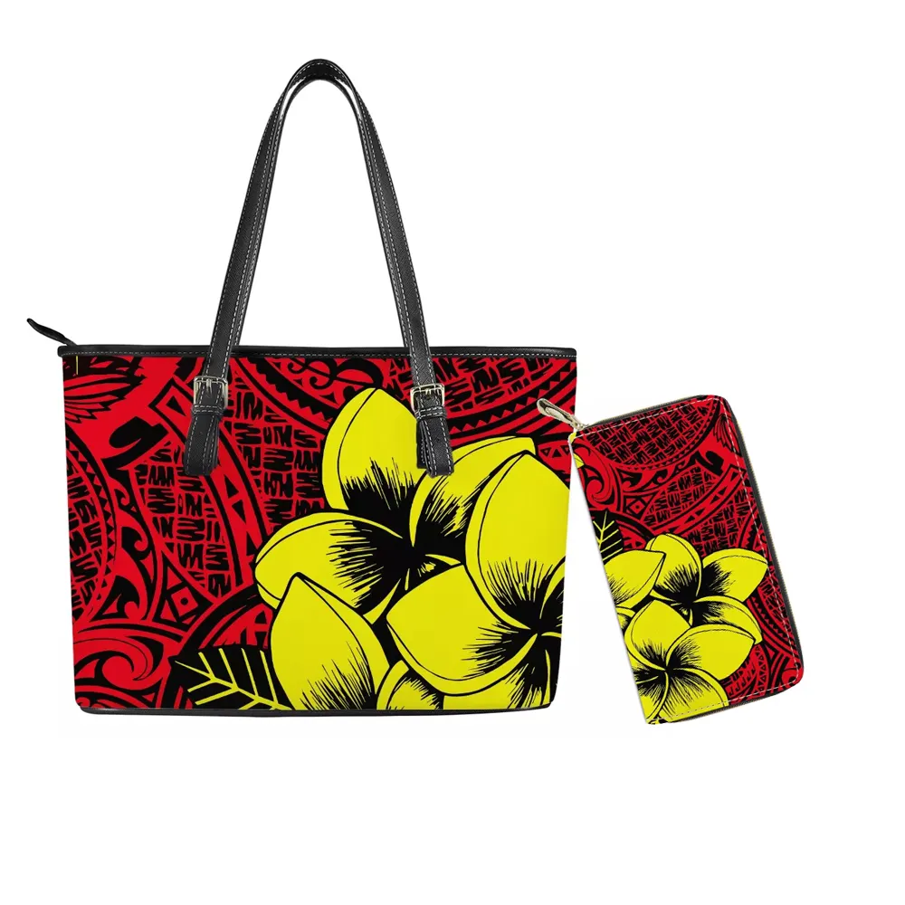 Samoa Design Polynesian Tribal Hibiscus Plumeria Floral Print Big Size Purse Size for Women Low MOQ Brand Design Lady Handbags