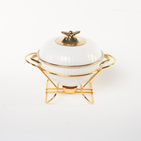JADE JA2301A Goldverzierte Keramik-Suppentöpfe mit Doppelgriffen, Keramikdeckel, Hitzebeständig, Luxuriöses Design für Haushalt und Gewerbe