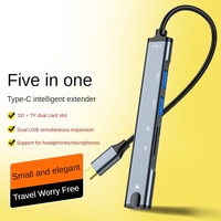 Hub USB-C multifonctionnel 5-en-1 avec lecteur de carte, 2 ports USB 2.0 et conversion 3,5 mm pour accessoires d'ordinateur portable et de tablette