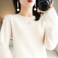Pull en maille tricotée ample à col rond et manches longues, couleur unie, en mélange de laine, nouvelle collection automne 2023, style coréen pour femme