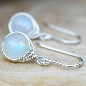 Boucles d'oreilles pendantes en argent E2828 avec cristaux naturels en forme de goutte d'eau, sertissage clos, style minimaliste, pour femme, à porter au quotidien - Product Image 6