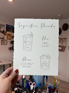 การ์ดเชิญทำจากผ้าฝ้ายแบบมีขอบตกแต่งด้วยกระดาษสำหรับงานแต่งงานเมนูบาร์และเครื่องดื่มแบบสั่งทำ - Product Image 6