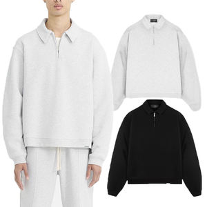 Felpa Pullover da Uomo con Mezza Zip Oversize Larga in Cotone Felpato con Collo Alto e Cappuccio con Logo Personalizzato - Product Image 2