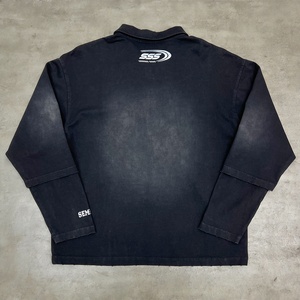 T-shirt unisexe à manches longues en coton double couche, col à revers, imprimé streetwear, coupe oversize, effet vieilli, délavé à l'acide, personnalisable - Product Image 2