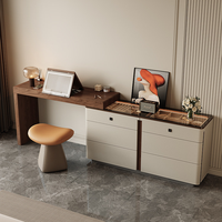 Table de maquillage moderne de luxe en cuir avec miroir, en contreplaqué multicouche, grands tiroirs de rangement, table de toilette pour chambre à coucher