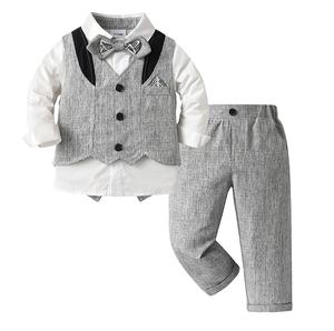 Costume formel pour garçons printemps-automne 2025, nouveau smoking gris, ensemble quatre pièces pour enfants avec motif logo, tenue de fête - Product Image 1