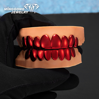 Grillz personnalisés en argent sterling rouge, style hip-hop, accessoires dentaires tendance pour hommes et femmes – Vente chaude