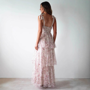 Vestido de Noche con Estampado Floral para Mujer, Manga Larga, Escote Corazón, Cintura Imperio, Capa Transparente, Vestido Maxi - Product Image 2