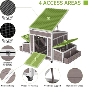 Grand poulailler en bois d'extérieur de 65,75 pouces avec 4 nichoirs, montage facile pour pelouse et jardin, pour 4 à 6 poulets - Product Image 4