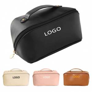 Bolsa de Maquillaje de Viaje de Cuero PU Impermeable de Gran Capacidad con Logotipo Personalizado al por Mayor, con Cierre - Product Image 4