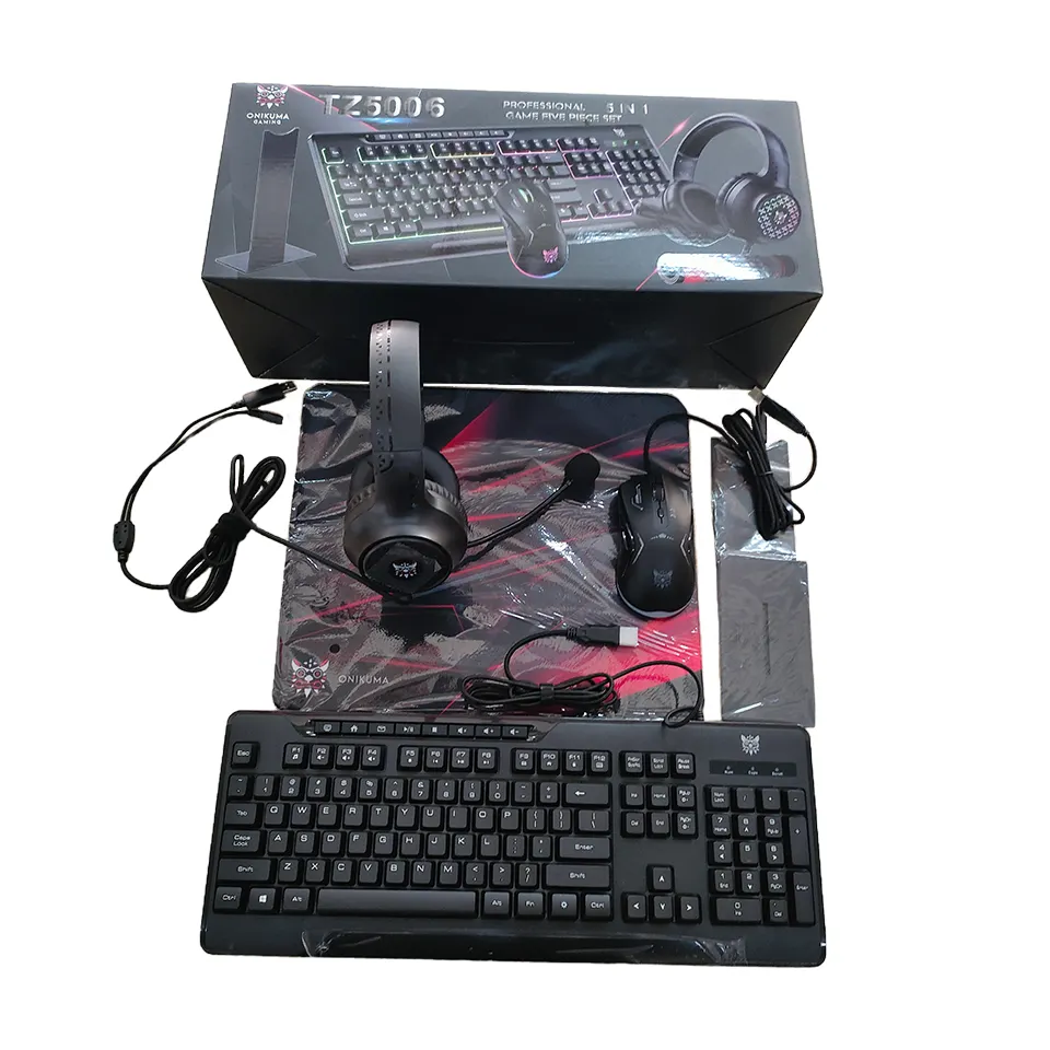 Nuevo precio al por mayor Onikuma PC Gaming teclado y ratón Conjunto Combinado de auriculares TZ5006 5 en 1 Conjunto Combinado con soporte para auriculares