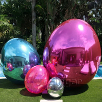 Grandes œufs de Pâques gonflables blancs, argentés et dorés effet miroir, ballons disco métalliques brillants en PVC, sphères flottantes pour fête de Pâques, 1 an