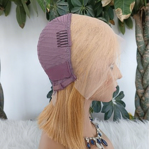 Casquette entièrement tissée à la main en gros 13x4 27 #   Perruque Lace Front sans colle en cheveux humains vierges vietnamiens, couleur <span class=keywords><strong>blonde</strong></span>, coupe bob, pour femmes - Product Image 5