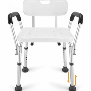 Silla de ducha de aleación de aluminio con altura ajustable y respaldo para personas mayores y discapacitadas, equipo de seguridad para el baño - Product Image 1