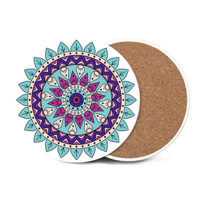 Dessous de verre ronds en céramique <span class=keywords><strong>Mandala</strong></span>, 5 pièces, sous-verre personnalisé, pour boisson de chien, ensemble de support, dessous de verre blancs en céramique - Product Image 6