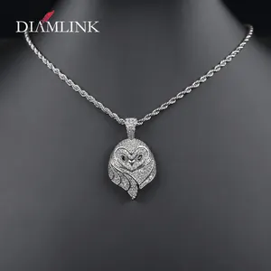 Hip Hop Style Brass Owl Pendant Necklace with Iced Cubic Zirconia Charm Unique Jewelry Design