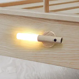 Draagbare Houten Inductieve Draadloze Magnetische Slimme Indoor Muur Trap Lamp Usb Oplaadbare Led Bewegingssensor Nachtlampje