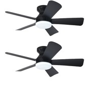 Ventilateur de plafond moderne en métal noir avec LED, 5 pales, 6 vitesses, moteur DC dimmable, télécommande, CRI élevé 90, faible bruit 30-34dB, 50000