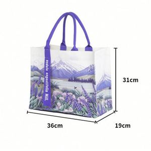Sac fourre-tout en toile et jute blanc Huahao personnalisé avec poche et logo imprimé, réutilisable pour les voyages ou comme cadeau - Product Image 5