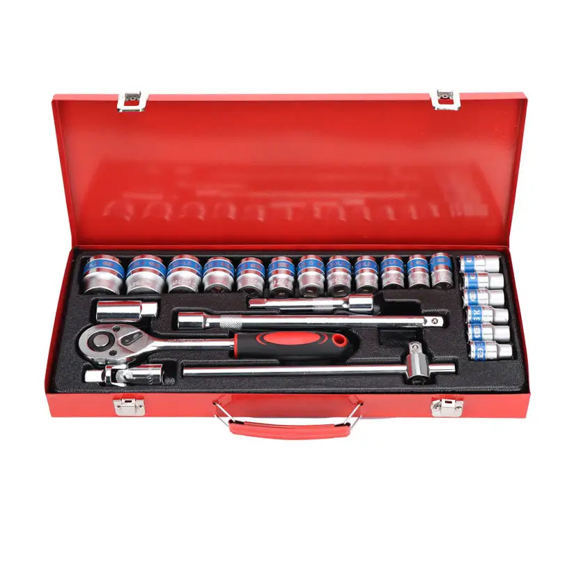 24PCS DIY cantilever household Hand Tool set car repair tool set 1/2 Dr Socket Wrench Set Blue code Speeder grip handle