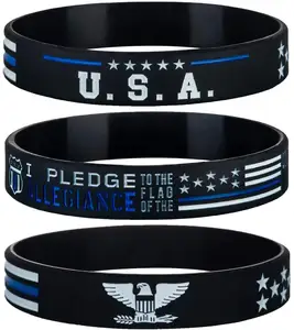 Patriotic American Flag Silicone Bracelets with Patriot's Prayer, custom logo Power Eagle - USA Thin Blue Line Rubber Wristbands