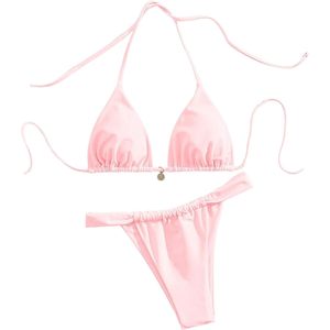 Conjunto de Bikini de 2 Piezas para Mujer FOXA, Top Triangular con Tirantes Finos, Tanga, Traje de Baño, Material Elástico - Product Image 1