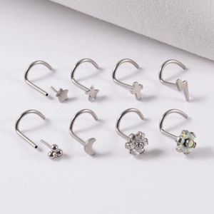 Venta al por mayor ASTM F136 <span class=keywords><strong>Titanio</strong></span> 20G Sin Rosca S-Curva Fosa Nasal Clavo Flor Nariz Hueso Espárragos para Mujeres Boda Piercing Joyería - Product Image 4