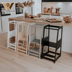 木制折叠学习塔带可调节幼儿塔厨房梯级凳子，用于厨房柜台的可折叠学习塔