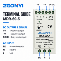 ZGQNYI 5VDC Switching Power Supply MDR-60-5 Konverter AC ke DC yang Dipasang di Rel DIN Kompak untuk Peralatan Pemantauan Sistem Sensor