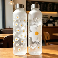 Bouteille d'eau portable en plastique PC imprimée de fleurs fraîches et mignonnes, idéale pour les sports de plein air, le camping, la randonnée, pour les étudiants