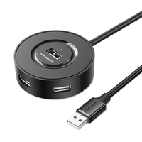 Mindpure - Hub USB 2.0 de 4 Puertos, Divisor de Datos de Alta Velocidad con Alimentación Externa de 5V 2A para Teclado, Ratón, Impresora, Expansión de Computadora