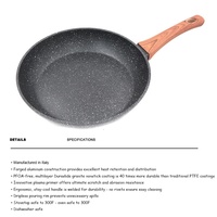 Master Star panci penggorengan logam, 20/24/28cm granit hitam tidak lengket dengan kayu pegangan sentuh lembut lapisan bebas PFOA untuk penggorengan