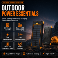 Batterie externe solaire 10000mAh avec charge rapide PD QC3.0, lampe torche LED double et boussole