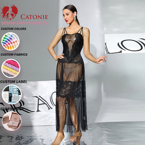 Camicia da Notte di Lusso in Pizzo Nero con Motivo a Pois, Lunga e Trasparente, Sexy per Giovani Donne - Product Image 1