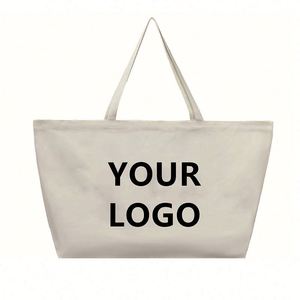 Sac fourre-tout en toile extra large personnalisé avec logo, fermeture éclair, grande capacité, pour le quotidien et les courses réutilisables - Product Image 1