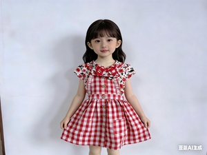 ชุดเดรสเด็กน่ารักขายส่งยอดนิยม ลายตารางกิ๊งแฮมพร้อมแขนเสื้อลายดอกไม้และที่คาดผมเข้าชุดสำหรับเด็กหญิงตัวเล็ก - Product Image 3
