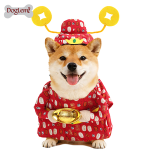 Hunde-Gott des Reichtums Winter-Print-Kostüm - Umweltfreundlicher Luxus Chinesisches Neujahr Haustier-Cosplay-Mantel aus Polyester Festival-Outfit für Hunde - Product Image 3