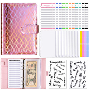 Carpeta creativa de 6 anillas con rejilla láser para el presupuesto Macaron A6, carpeta planificadora, cuaderno organizador para ahorrar dinero, carpeta con sobres en efectivo - Product Image 5