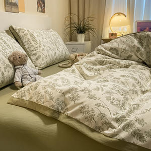 Venta al por mayor de ropa de cama de algodón lavada estilo pastoral retro de clase A de grado materno e infantil, conjunto de algodón de cuatro piezas, conjunto de tres piezas - Product Image 4