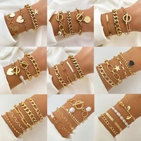 Браслет Cenda Punk Heart Pearl Alloy Roses Cuban Chain Butterfly Charm для женщин, оптовая продажа ювелирных изделий