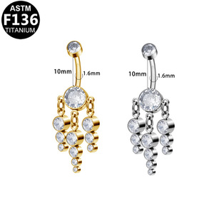 Anneau de nombril en alliage de titane G23 avec zircon carré et pendentif, bijoux de piercing tendance pour femmes, idéal pour les soirées - Product Image 4