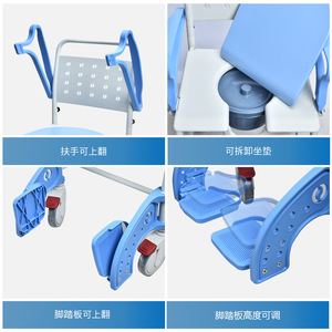 Silla de Inodoro con Ruedas, Color Azul Cielo, Capacidad de 300 Libras, para Personas Mayores, Uso Doméstico, Equipo de Rehabilitación - Product Image 4