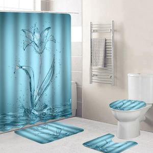 Sublimation Custom <b>Shower</b> Curtain <b>Sets</b> 4 Pieces <b>Bathroom</b> - Product Image 5